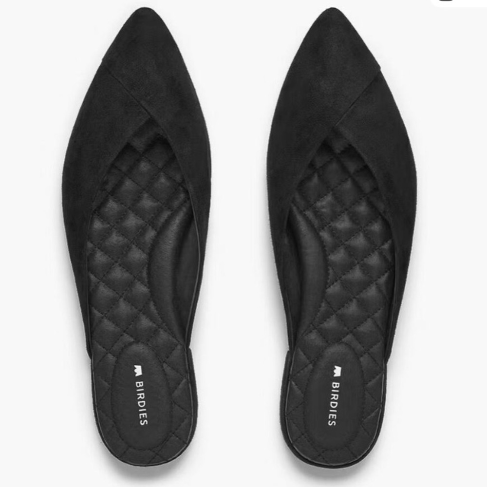 Birdies “The Swan” Black‎ Suede Mules Slippers Pointed Flats Shoes Womens 8 - Picture 3 of 14